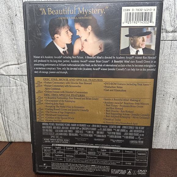 A Beautiful Mind DVD Russell Crown 2-Disc Awards Edition Widescreen - Picture 5 of 5